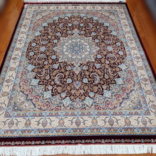 カシャン産 ペルシャ絨毯    希少品 ペルシャ絨毯 カシャン産 220×140cm 黒色 糸杉柄 メフラブ 伝統工芸品