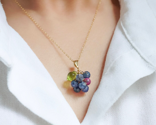 ブルーベリー」ネックレス サファイア ルビー ペリドット 誕生石