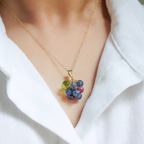ブルーベリー」ネックレス サファイア ルビー ペリドット 誕生石