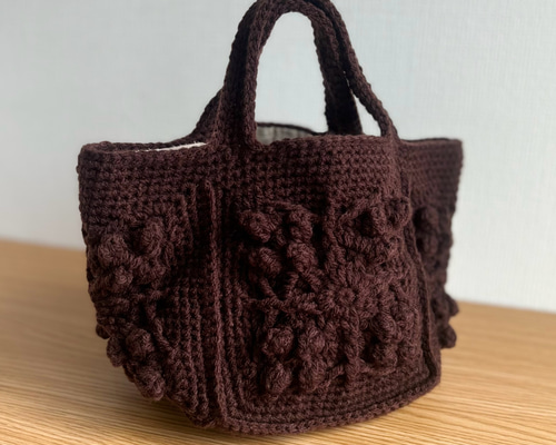 送料無料　そよかぜ　ハンドメイド　モチーフ　ブラウン　トートバック　かぎ針手編み c8d3337d09894018649879c4b38995