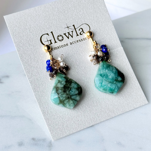 1点限定】14kgfラピスラズリトリプレットシェルカービングピアス