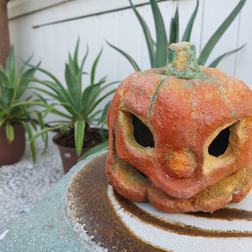 キャンドルホルダー/ランプ/かぼちゃ/ハロウィン/左官屋てづくりの一点