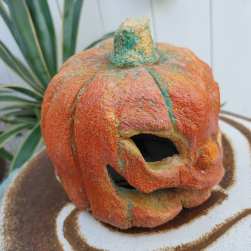 キャンドルホルダー/ランプ/かぼちゃ/ハロウィン/左官屋てづくりの一点