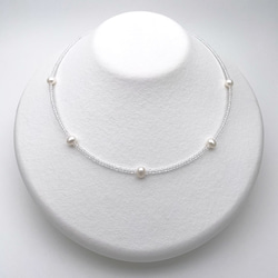 氷晶ネックレス 本真珠 水晶 クォーツ 淡水パール ステーション 4月誕生石 金アレ対応 クリスマス 冬 白雪 ホワイト 1枚目の画像