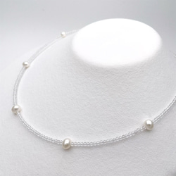 氷晶ネックレス 本真珠 水晶 クォーツ 淡水パール ステーション 4月誕生石 金アレ対応 クリスマス 冬 白雪 ホワイト 2枚目の画像