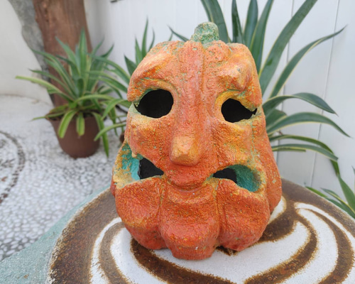 キャンドルホルダー/ランプ/かぼちゃ/ハロウィン/左官屋てづくりの一点