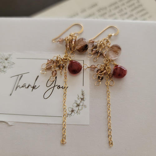 14kgf 】ゴールドルチルクォーツ×アンデシン×アンダリュサイト＊ピアス