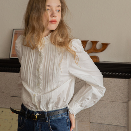 春秋 フレンチレトロ スタンドフリル フロントピンタック】繊細な