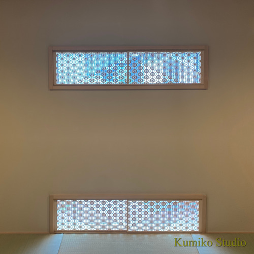 組子欄間調インテリア壁飾り 【3種組分け 麻の葉-ゴマ柄-桜亀甲 W133