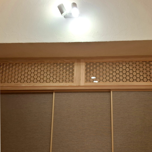 組子欄間調インテリア壁飾り 【3種組分け 麻の葉-ゴマ柄-桜亀甲 W133