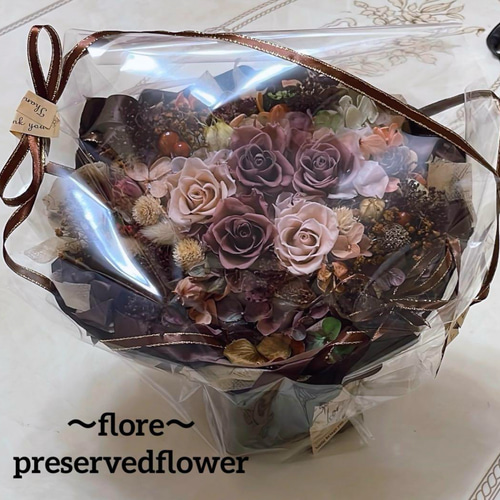 ✨特大✨たくさんのミックスバラプリザーブドアレンジ✨ラッピングのまま飾れますよ 送料無料、ラッピング込み】✨茶色＆ベージュバラミックス