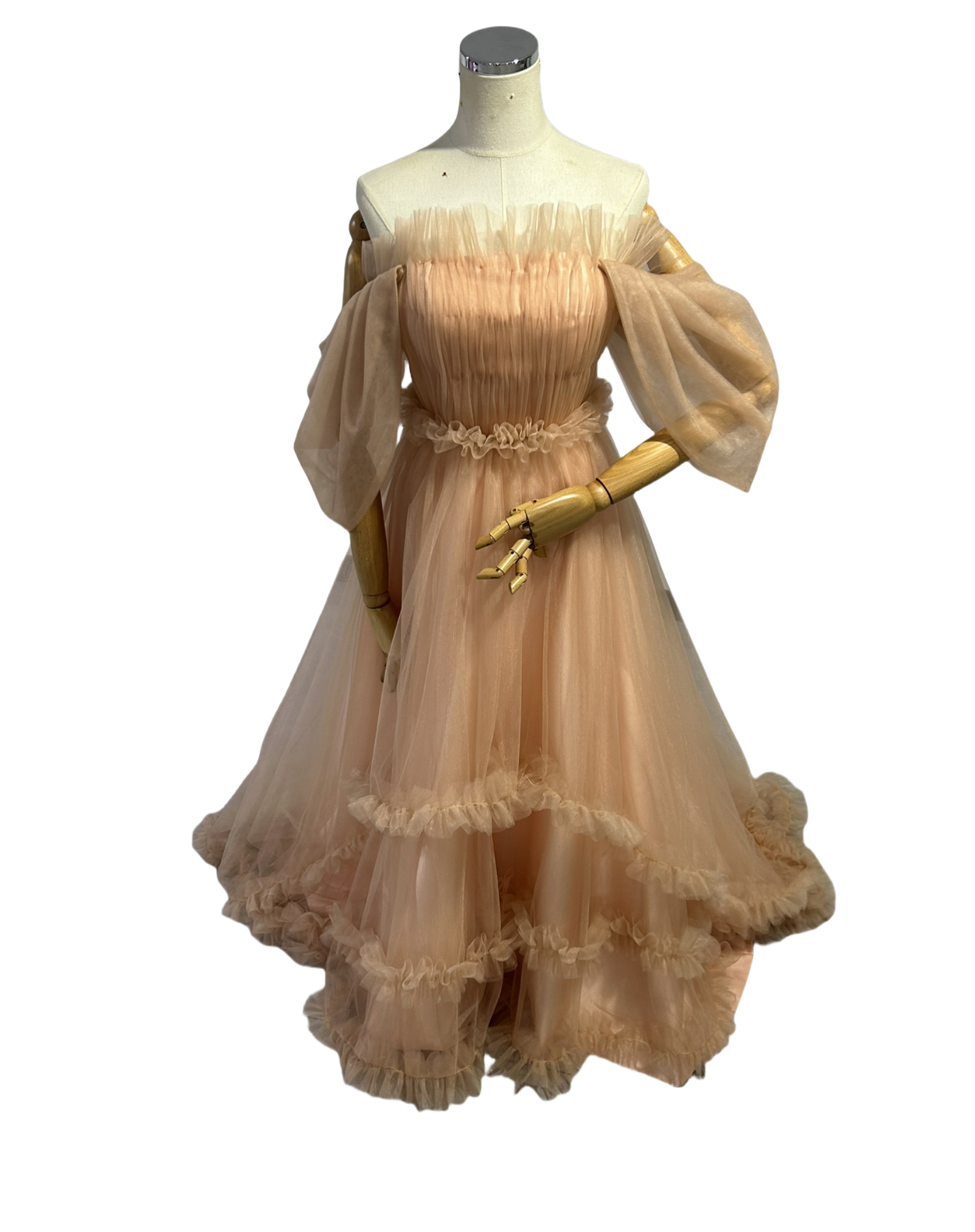 パーティードレス カラードレス ふわふわ袖 ラッフルフリル ファスナー  前撮り ブライダル 花嫁