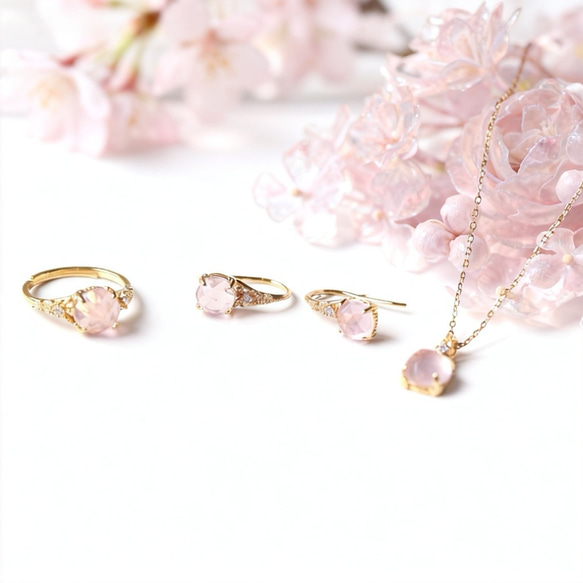 【新入荷】　ピンクモルガナイトブレス約14㎜大玉（新品未使用）プルプル可愛い♡ 大粒「ピンクモルガナイト」ローズカット ジュエリーセット 指輪