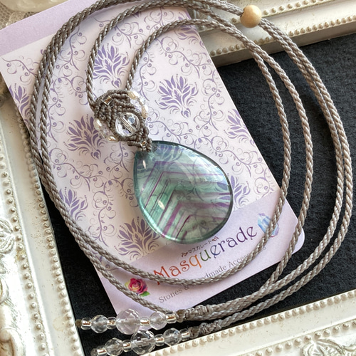 マルチカラーフローライト 天然石マクラメ編みネックレス・天然石