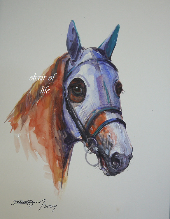 Racehorse 2024,2 (高級水彩画用紙３２ｃｍ×４１，５ｃｍ、水彩、アクリル） 1枚目の画像