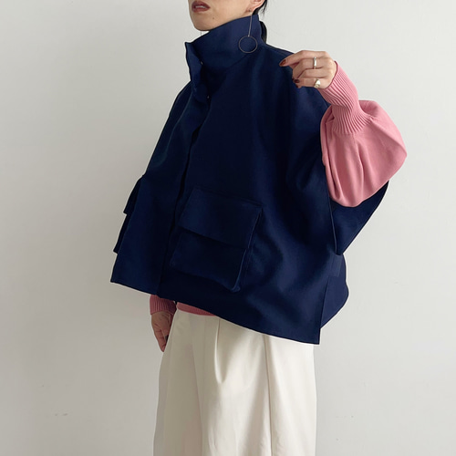2wayデニムライクショートポンチョ(navyblue x black) コート MELUMO