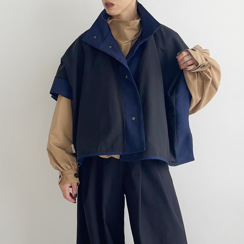 2wayデニムライクショートポンチョ(navyblue x black) コート