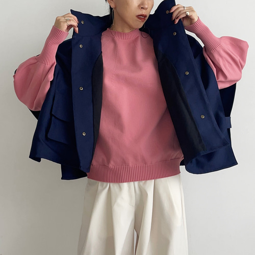 2wayデニムライクショートポンチョ(navyblue x black) コート