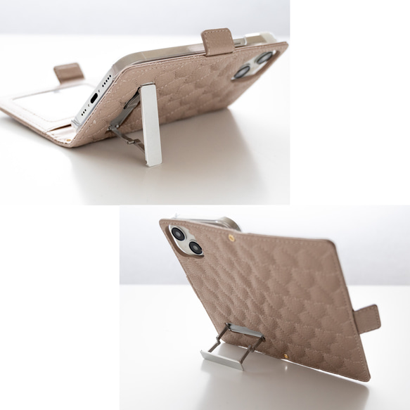 多機種対応 スマホケース 手帳型 【 キルティング ハート simple 】 スタンド AA96A 12枚目の画像