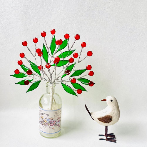 秋カラー 赤い実のワイヤークラフト スワッグ レジン アートフラワー