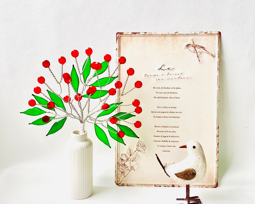 秋カラー 赤い実のワイヤークラフト スワッグ レジン アートフラワー