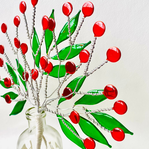 秋カラー 赤い実のワイヤークラフト スワッグ レジン アートフラワー