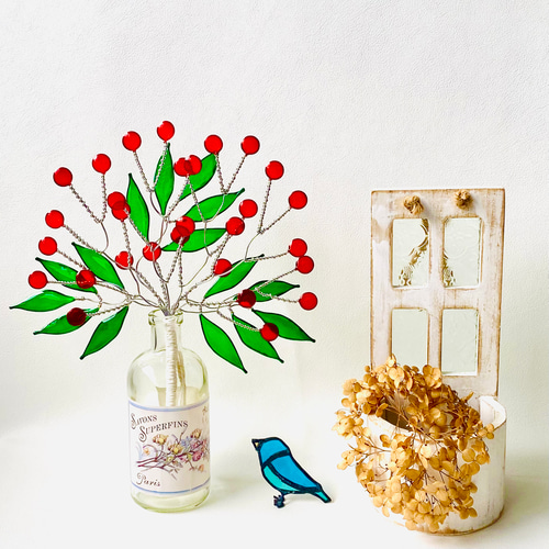 秋カラー 赤い実のワイヤークラフト スワッグ レジン アートフラワー