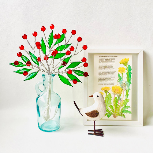 秋カラー 赤い実のワイヤークラフト スワッグ レジン アートフラワー