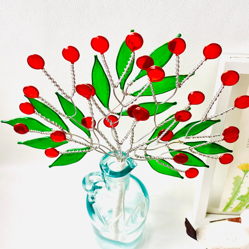 秋カラー 赤い実のワイヤークラフト スワッグ レジン アートフラワー