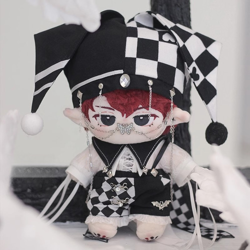 20cm着せ替えぬいぐるみ服 白黒ピエロセット 蝶飾り付き Joker