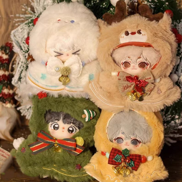 10cm着せ替えぬいぐるみ服 クリスマスキャロルセット 4種類 鈴付き
