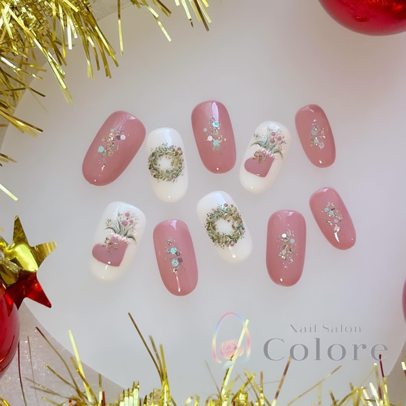 ボタニカルフラワーのクリスマスネイル ネイルチップ（つけ爪） nail