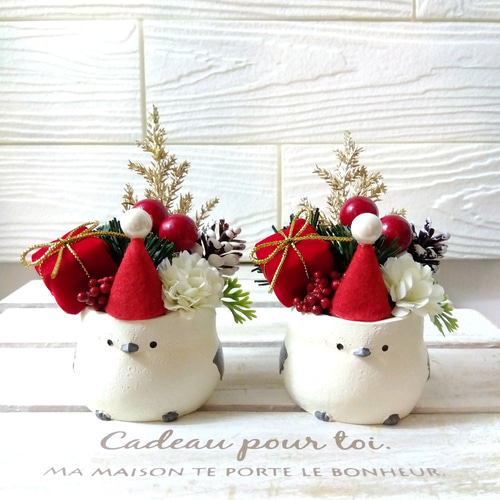 xmas フラワーアレンジ インテリア シマエナガ アートフラワー Harry