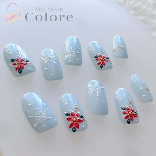 色が選べる】雪降るポインセチアのネイルチップ ネイルチップ（つけ爪