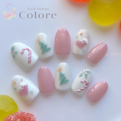 ぷっくりグミキャンディーのクリスマスネイル ネイルチップ（つけ爪