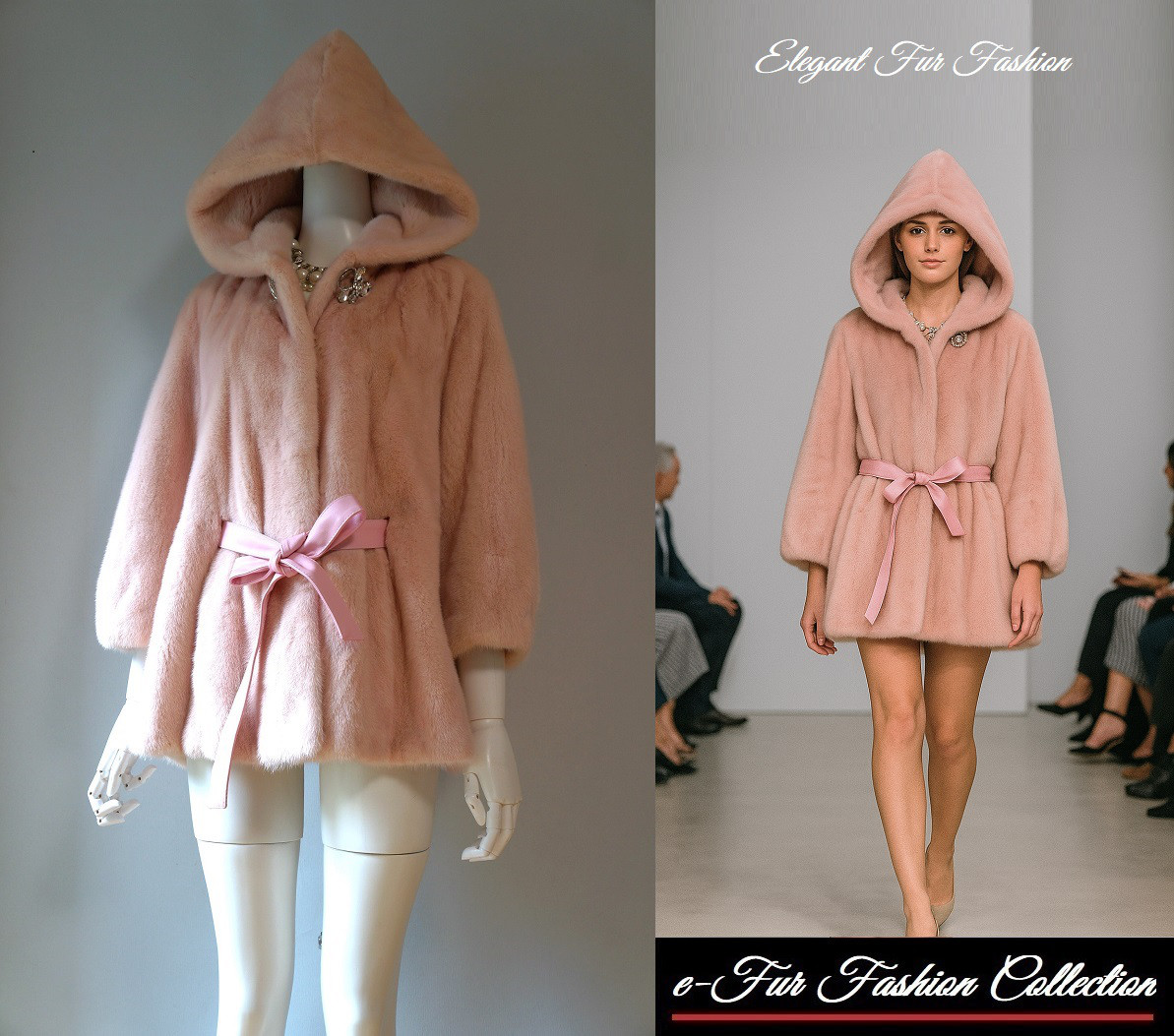 落ち着いた大人の雰囲気に可愛らしさをプラス☆街角に映えるライトピンクミンクコート毛皮コート　フード付きリアルファーコート