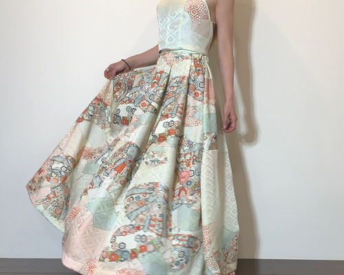 着物リメイク 振袖フレアスカートのセットアップ セットアップ komomo