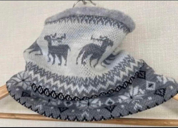 息がしやすいグレー&ノルディック柄裏ボアウォーキング用バフ国内