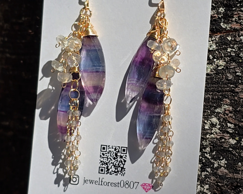 14kgf フローライトとアイオライトのピアス 14kgf 天然石 フローライトのピアス【GSPi49】 ピアス（フック