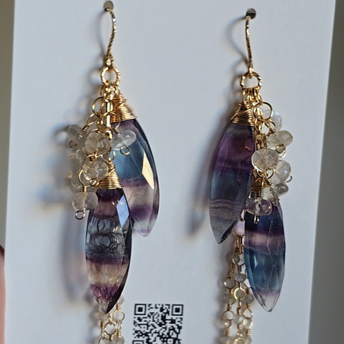 14kgf フローライトとアイオライトのピアス 14KGFアイオライトのペアシェイプカット爪留めピアス ～Altea ピアス