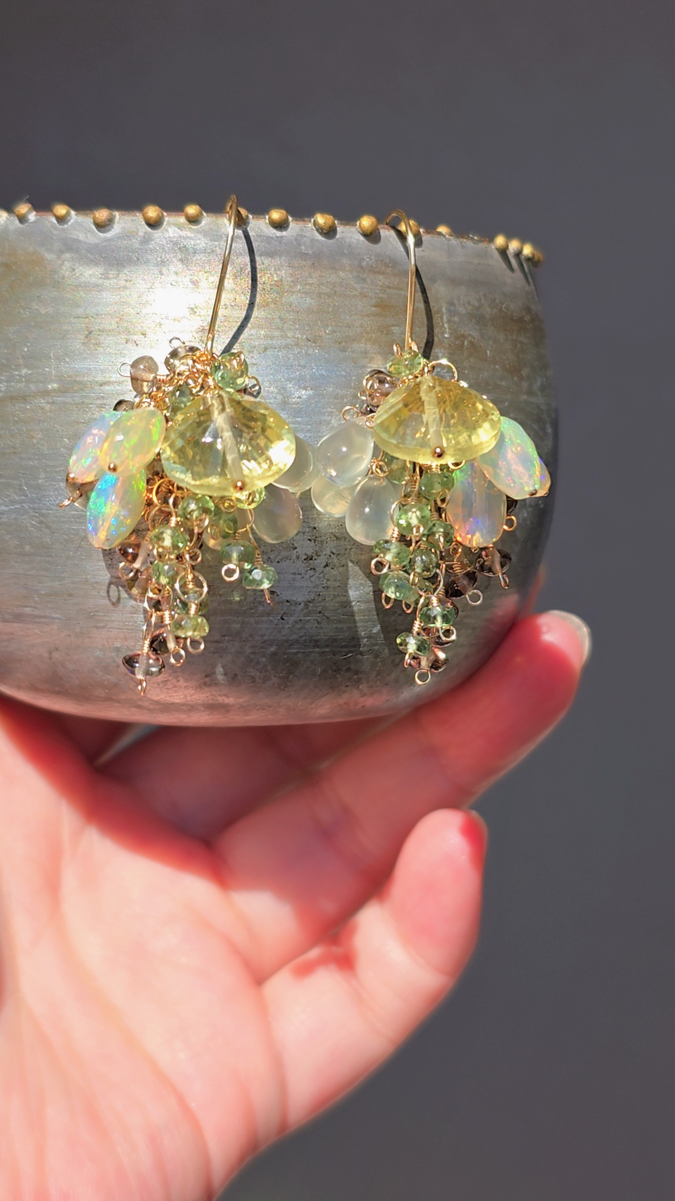 14kgf 天然石 レモンクォーツ＆オパールのピアス【GSPi50】