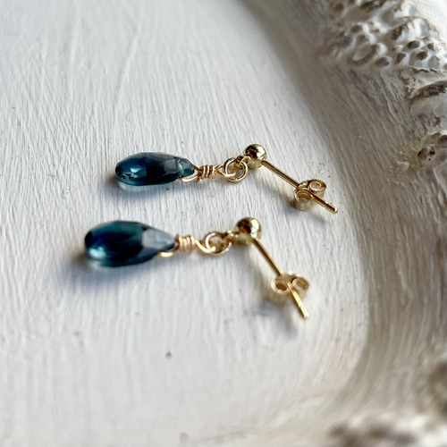 宝石質✨ブルートパーズ ロゼットコンケーブ ピアス 14kgf K10YG