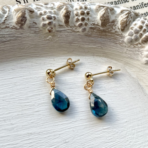 専用　ブルートパーズ　ロゼット　コンケーブ　ピアス　14kgf 宝石質✨ブルートパーズ ロゼットコンケーブ ピアス 14kgf 14KGF