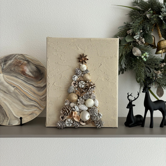壁掛けミニツリーアートボード大ベージュ(壁掛けツリー_リース_  