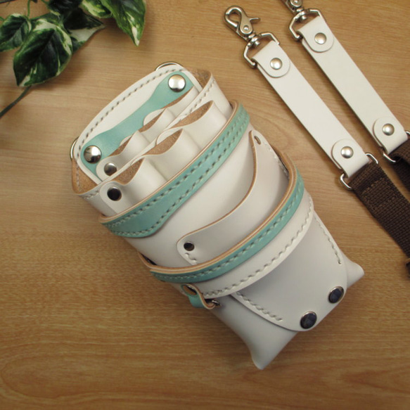 ホワイト＆空色6丁差し本革シザーケースSCA-61/CWA