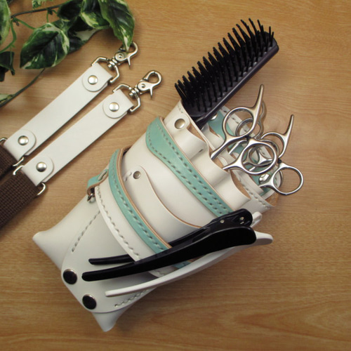 【トリマー向き】 ７丁　ホワイト＆空色　本革シザーケース　TSC-10/CWA トリマー向き】 7丁 ホワイト＆空色 本革シザーケース TSC-10