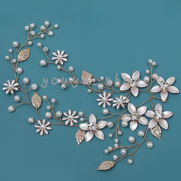 ヘッドドレス ウェディング ヘアアクセサリー 小枝 花 ブライダル 髪飾り 花嫁 カチューシャ ヘアピン パール 結婚式 11枚目の画像