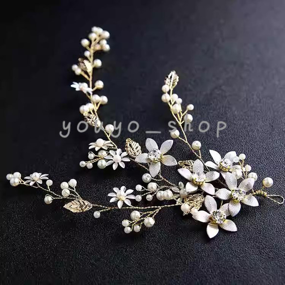 ヘッドドレス ウェディング ヘアアクセサリー 小枝 花 ブライダル 髪飾り 花嫁 カチューシャ ヘアピン パール 結婚式 5枚目の画像