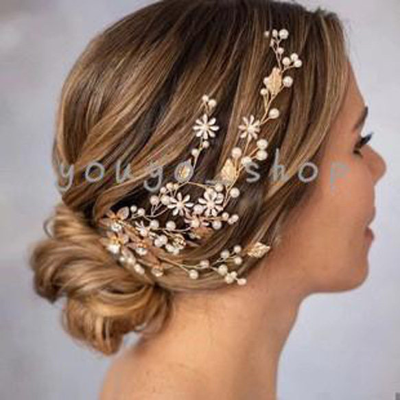 ヘッドドレス ウェディング ヘアアクセサリー 小枝 花 ブライダル 髪飾り 花嫁 カチューシャ ヘアピン パール 結婚式 8枚目の画像