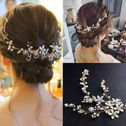 ヘッドドレス ウェディング ヘアアクセサリー 小枝 花 ブライダル 髪飾り 花嫁 カチューシャ ヘアピン パール 結婚式 2枚目の画像